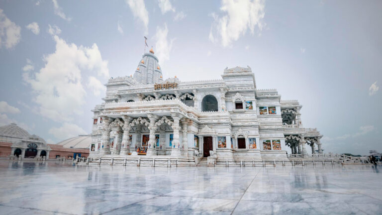 Vrindavan is a sacred town on the banks of the Yamuna River, believed to be where Lord Krishna spent his childhood near Agra