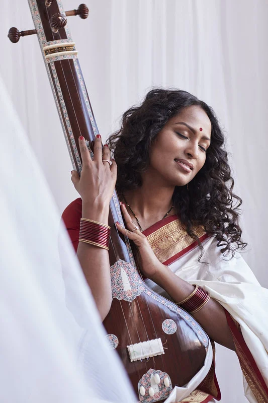 Hindustani classical music performance in Delhi - sitar and tabla players at a cultural festival.
