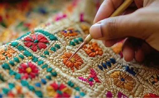 Vibrant hand-stitched Amritsar, Punjabi shawls with floral patterns