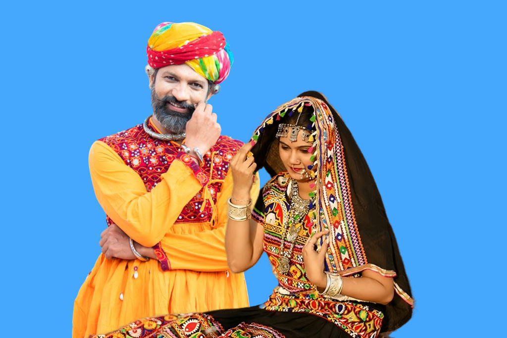 A flared, embroidered upper garment worn with a dhoti, especially by folk dancers during Navratri.