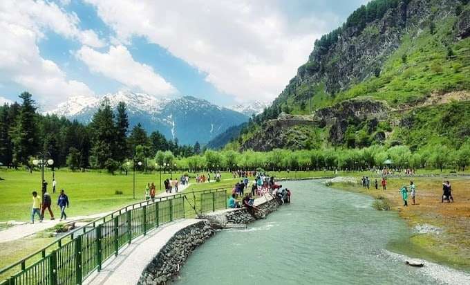 Lush green meadows of Betaab Valley, a beautiful location in Jammu & Kashmir.