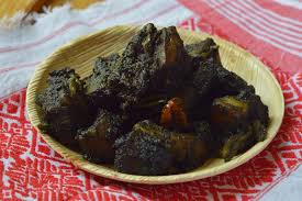 Dohneiiong, a pork dish cooked with black sesame seeds, in Shillong.
