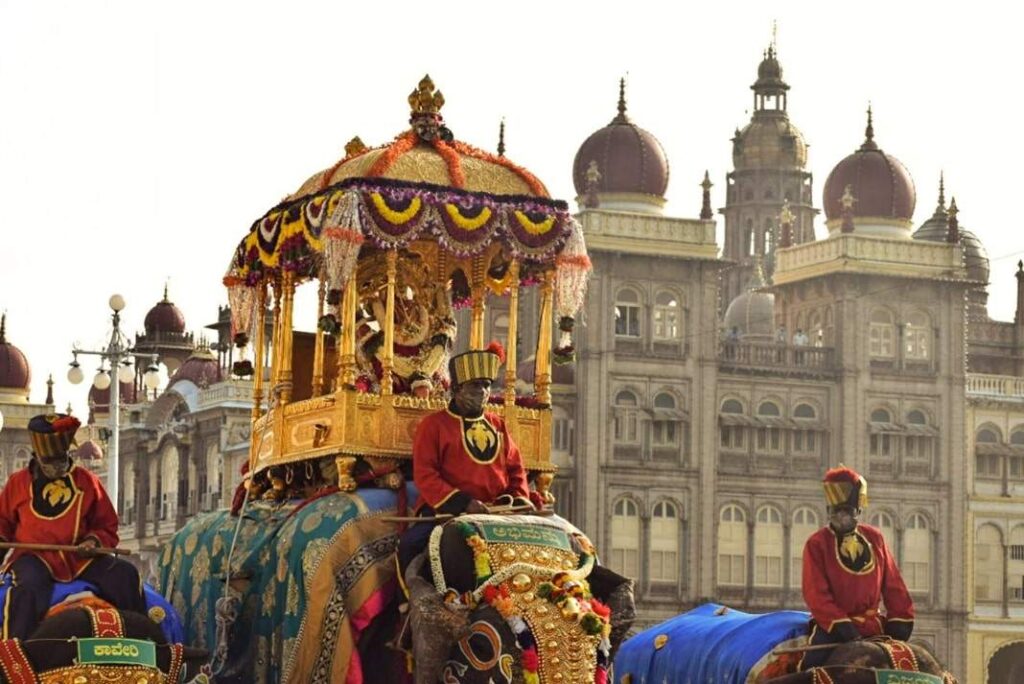 The grand Mysuru Dussehra festival, featuring a majestic procession and cultural performances.