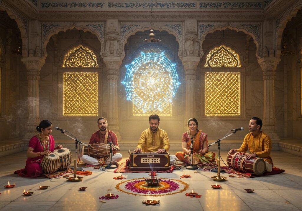 Immerse in soulful kirtan and bhajans in Rishikesh, echoing through ashrams.