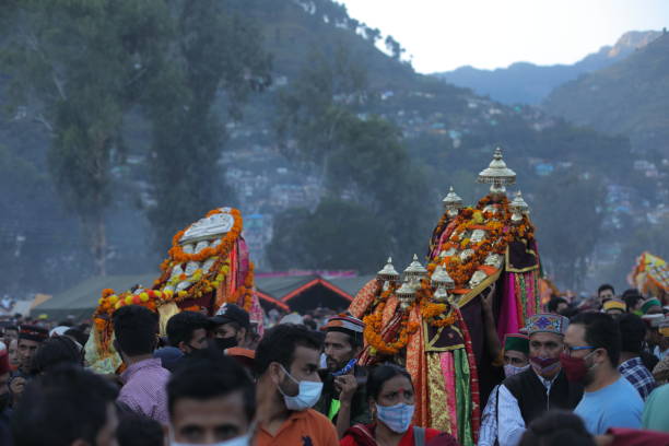 Vibrant Kullu Dussehra procession with decorated chariots in Himachal Pradesh