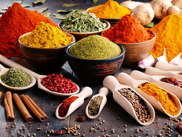 Fresh Goan spices at Mapusa Market, including vindaloo masala, kokum, and bebinca mixes from Goa.