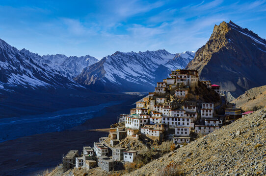 Dramatic desert mountains and ancient Buddhist monasteries in Spiti Valley, Himachal Pradesh