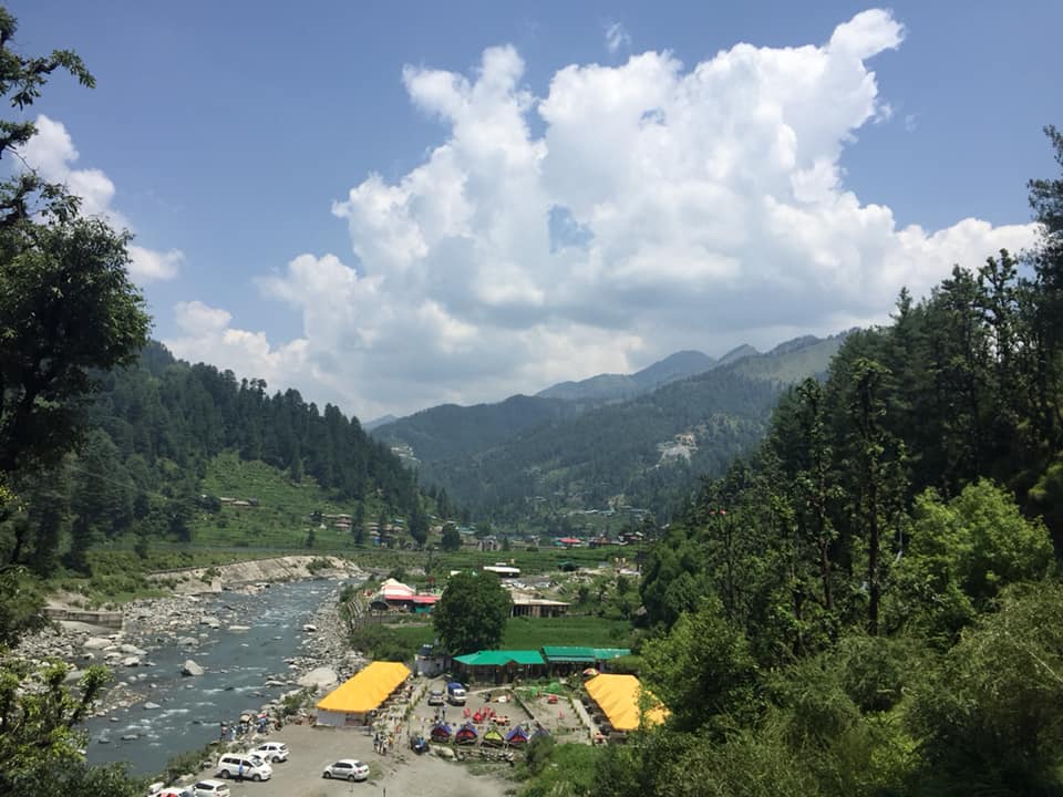 Riverside meadows and forests in Barot Valley, Himachal Pradesh