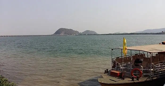 Bhavani Island on the Krishna River, a popular recreational spot.