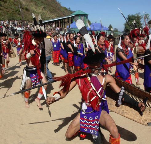 Colorful traditional dance performance at Nagaland's famous Hornbill Festival