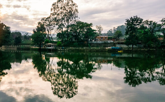 Hill station with misty valleys and lakes