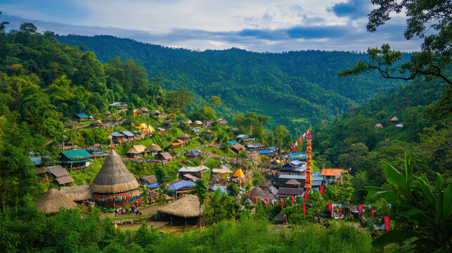 Scenic hills of Nagaland covered in lush greenery and traditional Naga villages