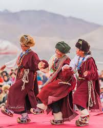 Men and women of Ladakh performing the Jabro dance in a lively village gathering.