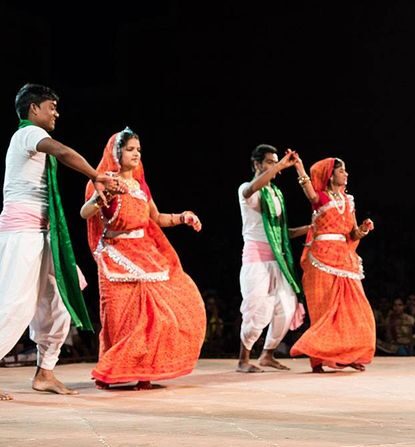 Jat-Jatin folk dancers performing Bihar's romantic couple dance