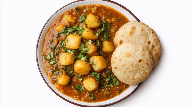 Crispy kachori served with spicy potato curry.