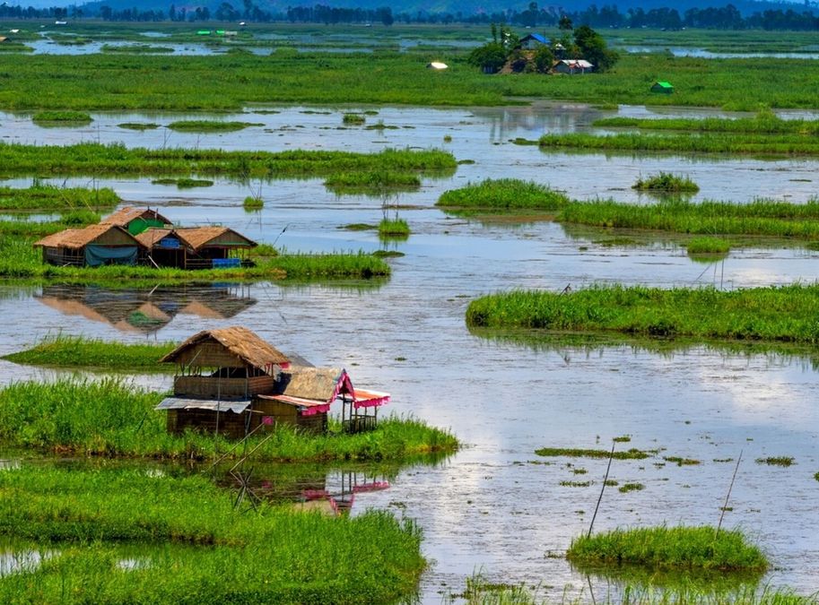 Loktak Lake in Manipur is famous for its floating phumdis.