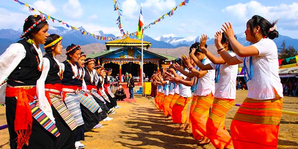 Dancers in traditional attire performing Maruni during Sikkim’s festivals.