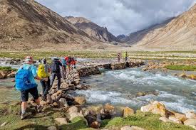 A scenic shot of Nubra Valley in Ladakh, with sand dunes and snow-capped peaks.