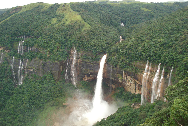 Cascading waterfall in Haflong district