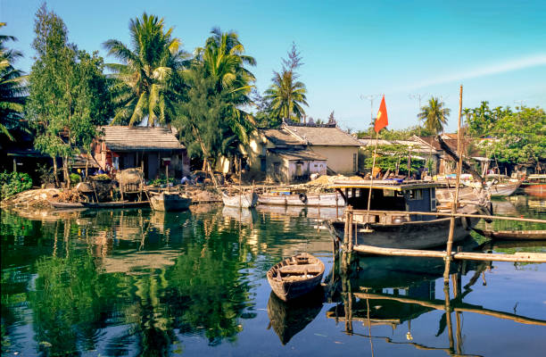 Colorful fishing boats at this picturesque Puducherry coastal village