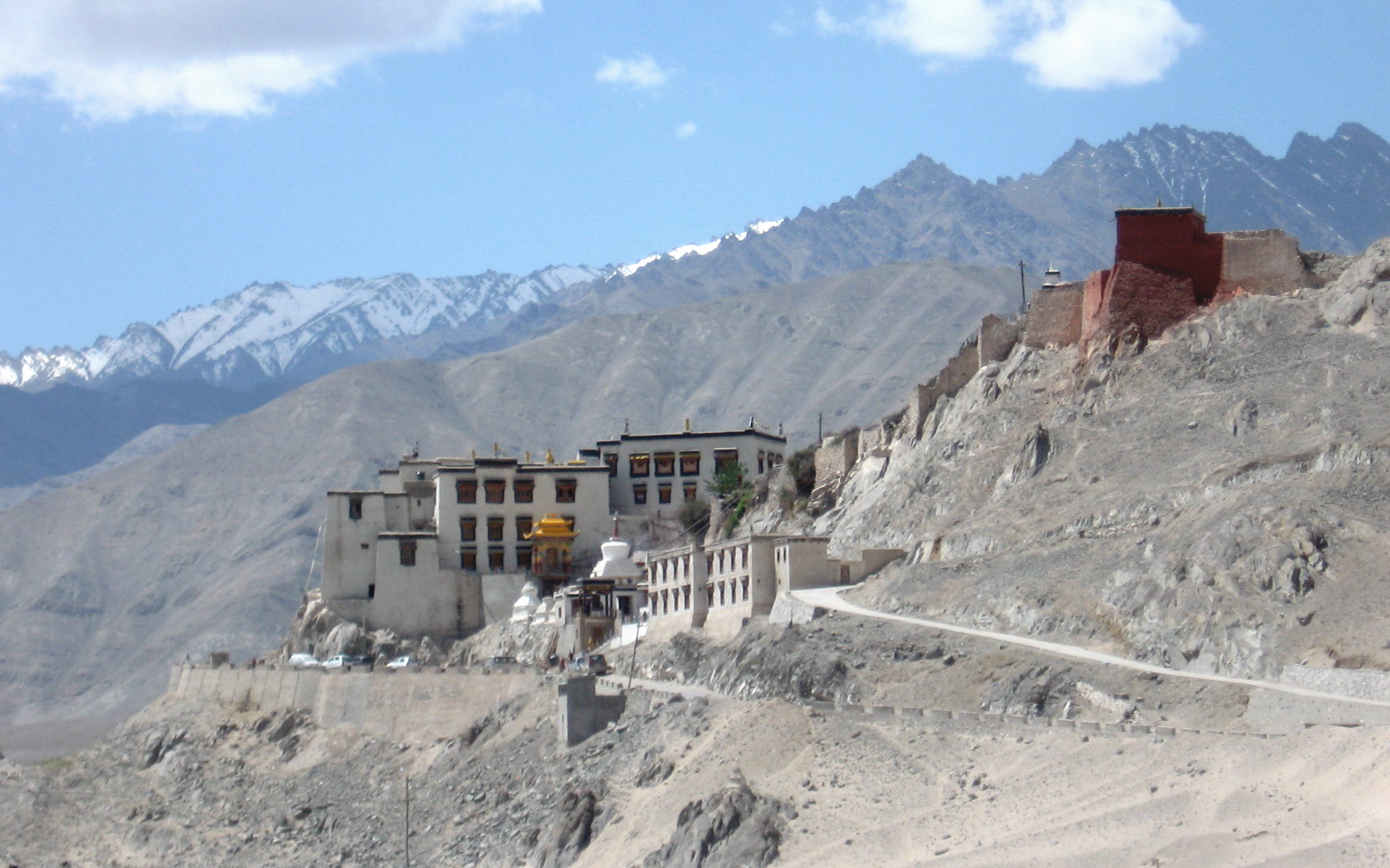 Spituk Monastery perched on a hilltop near Leh in Ladakh.
