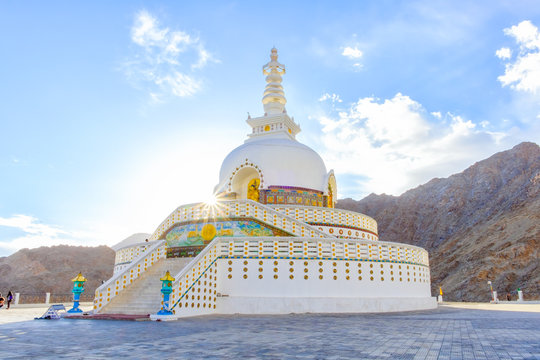 White marble Vishwa Shanti Stupa atop Rajgir hills in Bihar