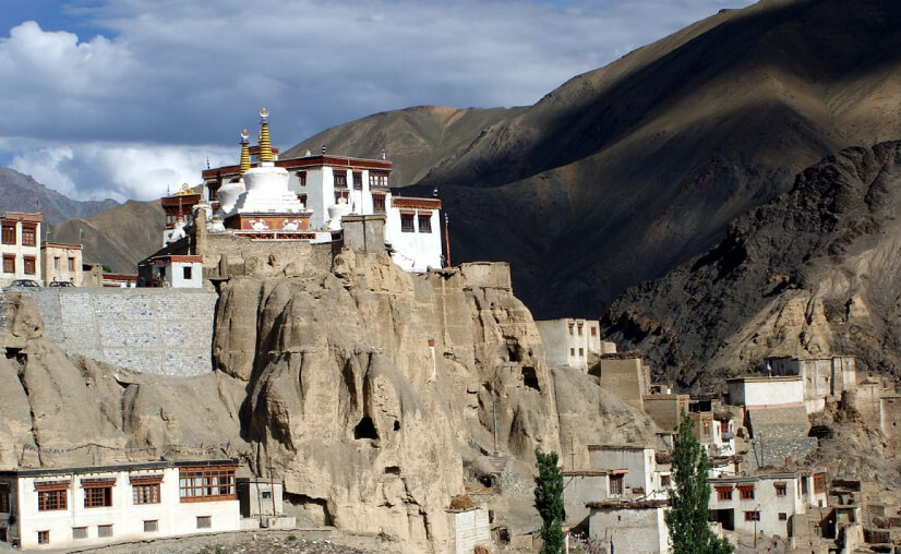 Cave monastery of Zongkhul built into cliffs in Zanskar, Ladakh.