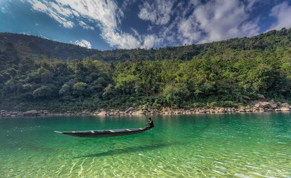It has a crystal clear water and the boat floats in the city of Shillong.
