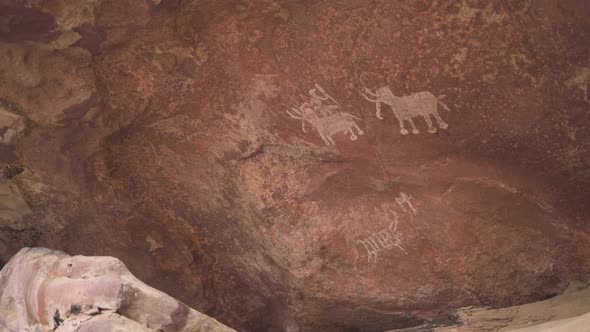 Ancient rock paintings at Bhimbetka, a UNESCO World Heritage Site.