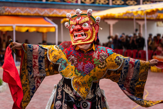 Tibetan Cham dance performance at a Gaya Buddhist monastery
