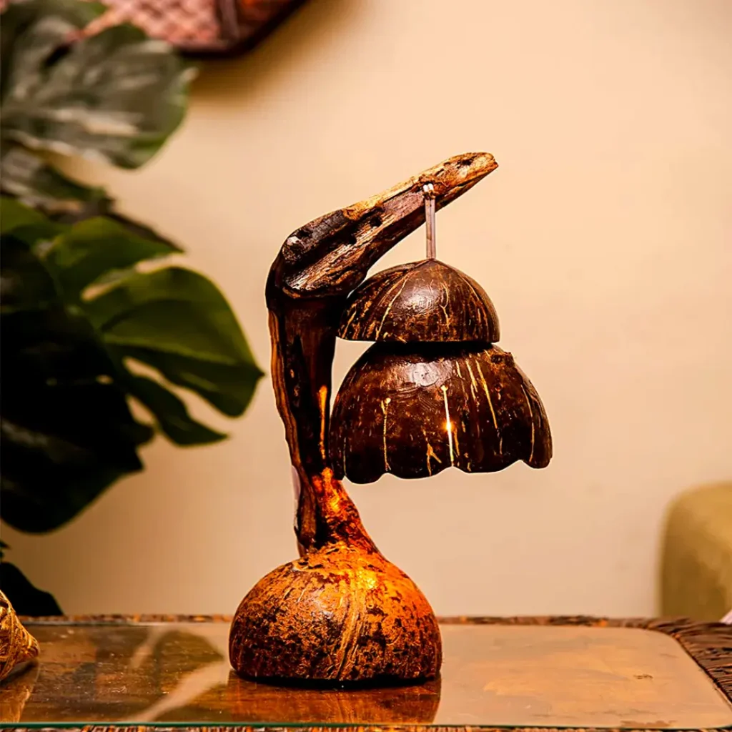 Handmade coir and coconut shell souvenirs from Kerala.