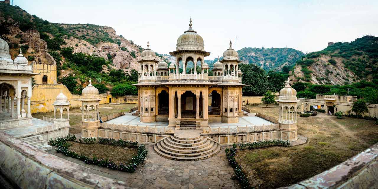 Gatore Ki Chhatriyan in Jaipur features intricately carved royal cenotaphs.