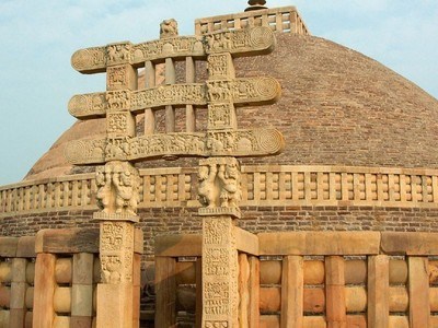 Great Stupa at Sanchi, one of India's most important ancient Buddhist places to visit with magnificent stone carvings