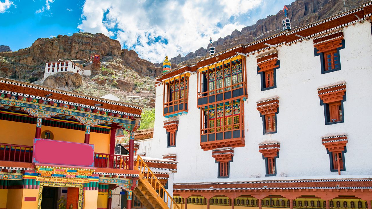 Monks gathered at Hemis Monastery in Ladakh during the annual festival.