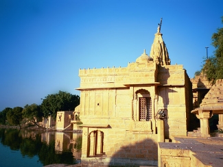Ornate garden and temple complex at Moolsagar near Jaisalmer