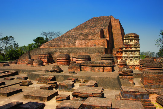 Red brick ruins of the ancient Nalanda University