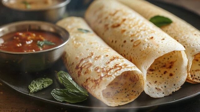 Soft rice crepes (Neer Dosa) with chutney