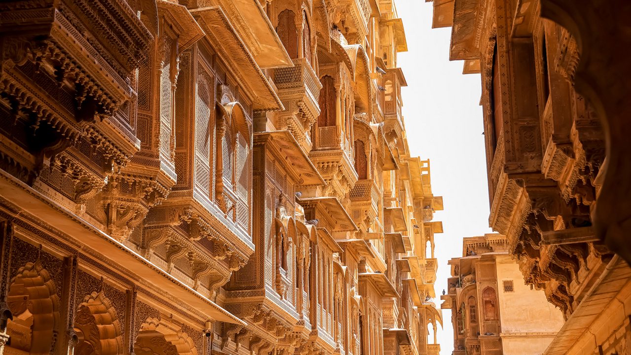 Intricately carved Patwon Ki Haveli in Jaisalmer