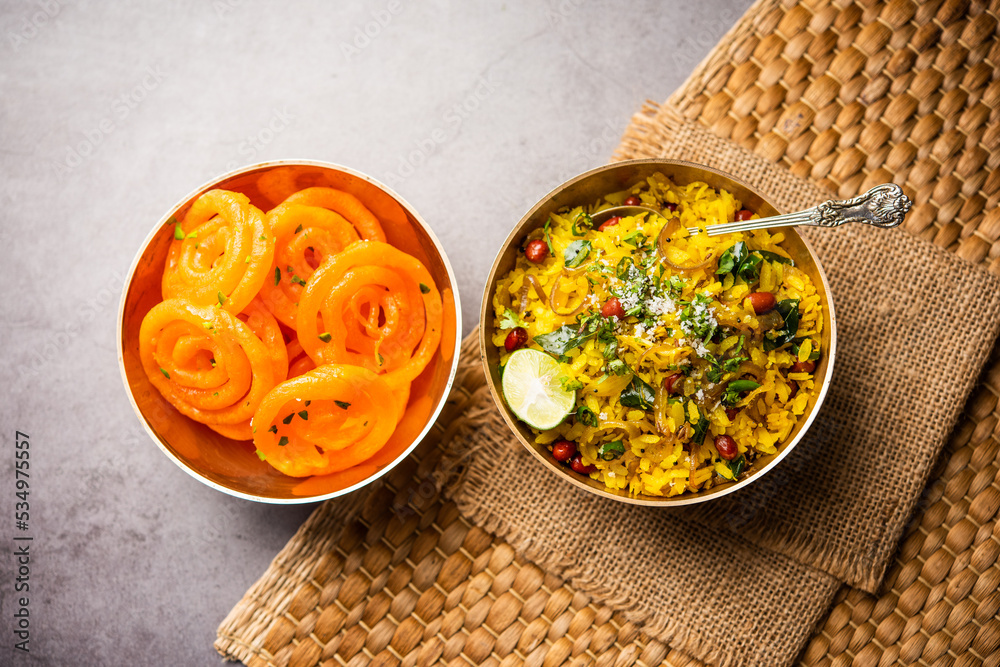Steaming plate of Indore's famous breakfast combo