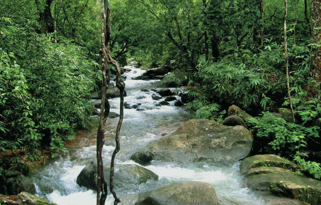 Secluded riverside spot surrounded by mountain scenery