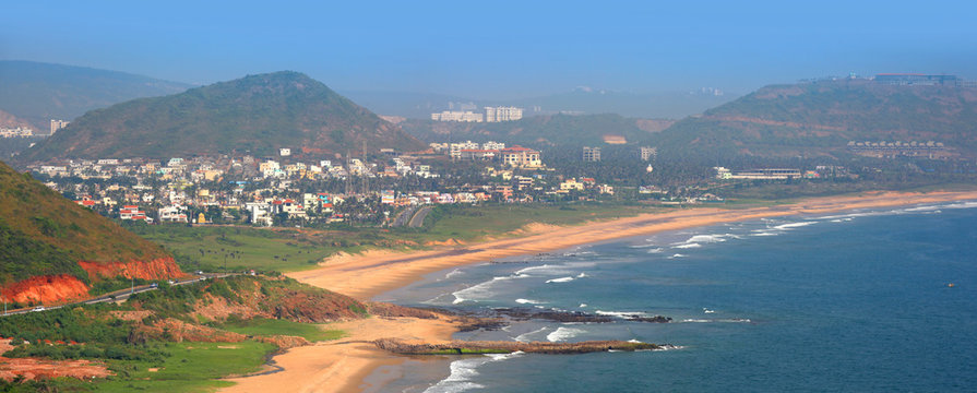 Places to visit in Visakhapatnam: RK Beach shoreline with golden sands and sunset views, ideal for evening strolls.