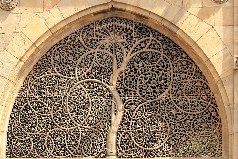 Sidi Saiyyed Mosque with stone latticework in Ahmedabad