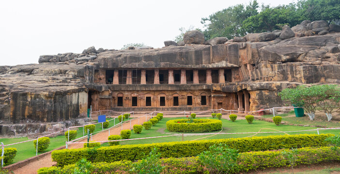 Gupta-era rock-cut caves with Hindu and Jain sculptures.
