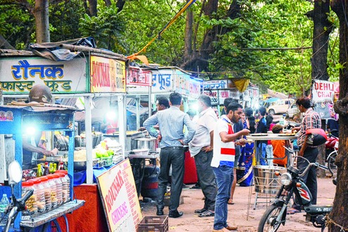 A busy vendor serving popular street food in the Sakchi area of Jamshedpur.