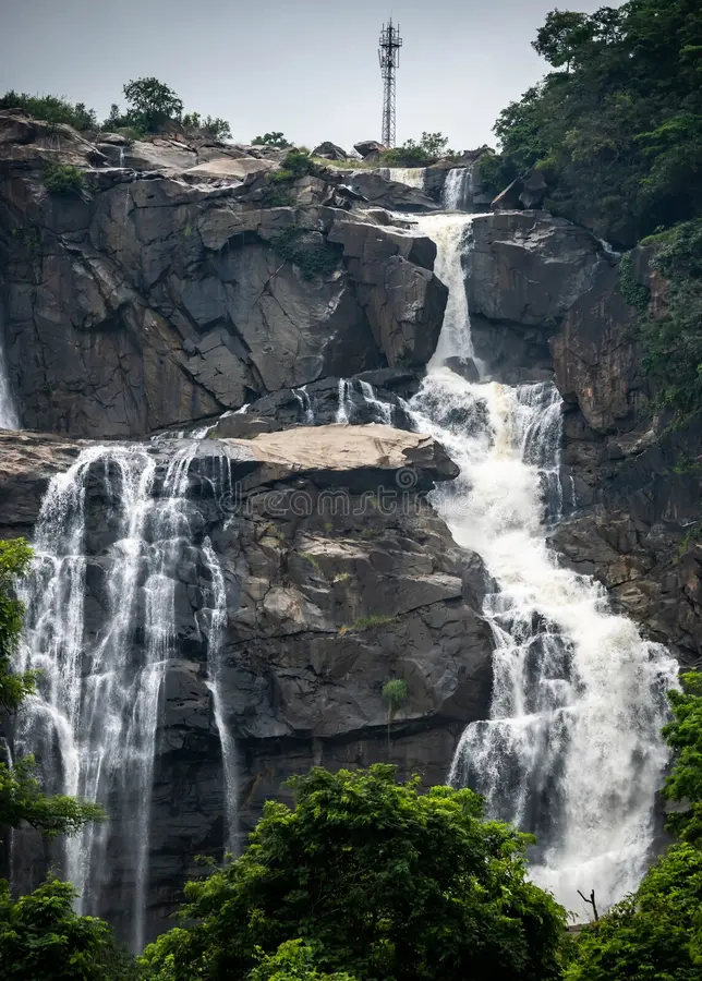 The majestic Hundru Falls cascading down the rocks near Jamshedpur.