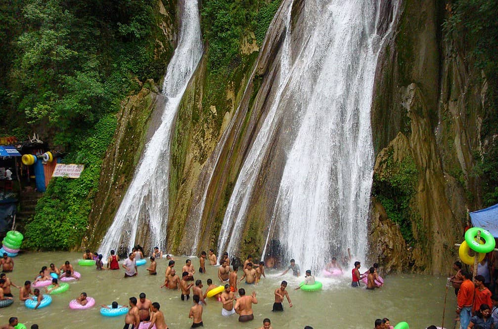 Tourists at Kempty Falls near Mussoorie