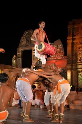 Panthi tribal dancers in colorful costumes performing in Raipur
