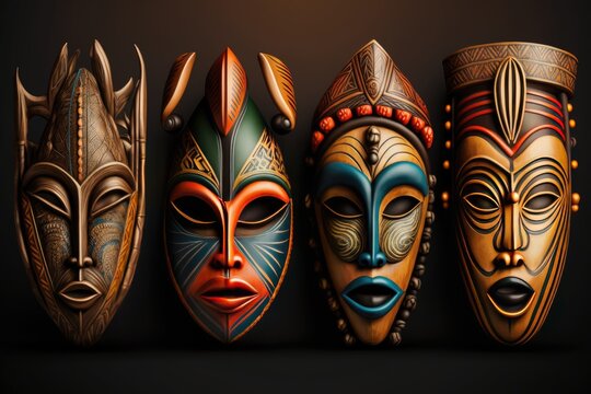 Traditional Perini dance masks used in warrior performances.