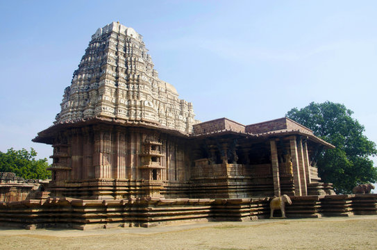 Architectural marvel of Ramappa Temple with detailed stone carvings.