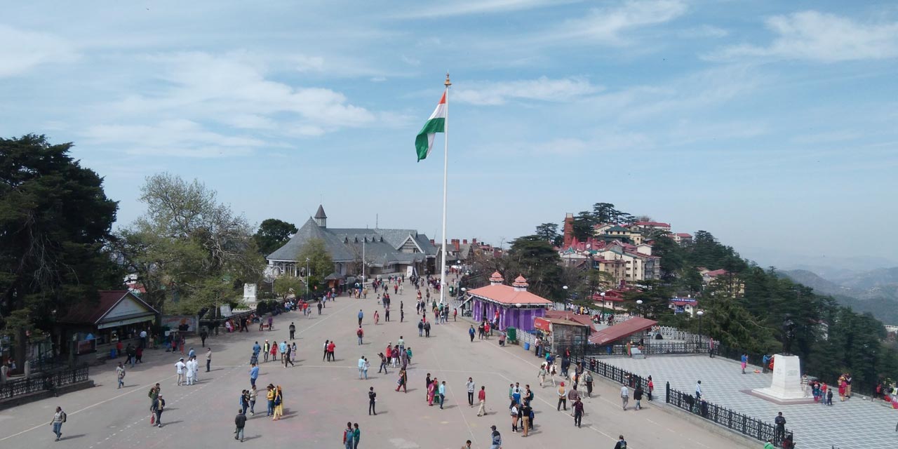 Tourists walking on the open space of The Ridge, Shimla